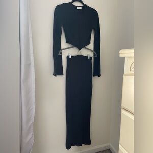 Meshki Black Knit Connected Two Piece Skirt Set